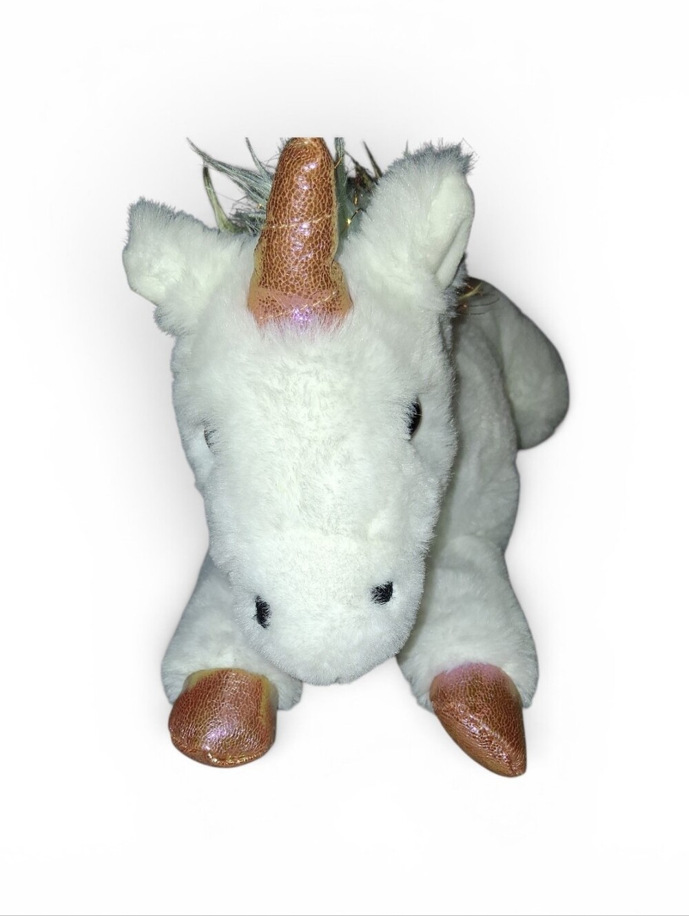 FAO Schwarz White Plush Unicorn with Metallic Rose Gold Accents